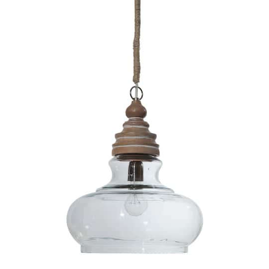 Hello Honey® 16" Glass & Mango Wood Pendant Light